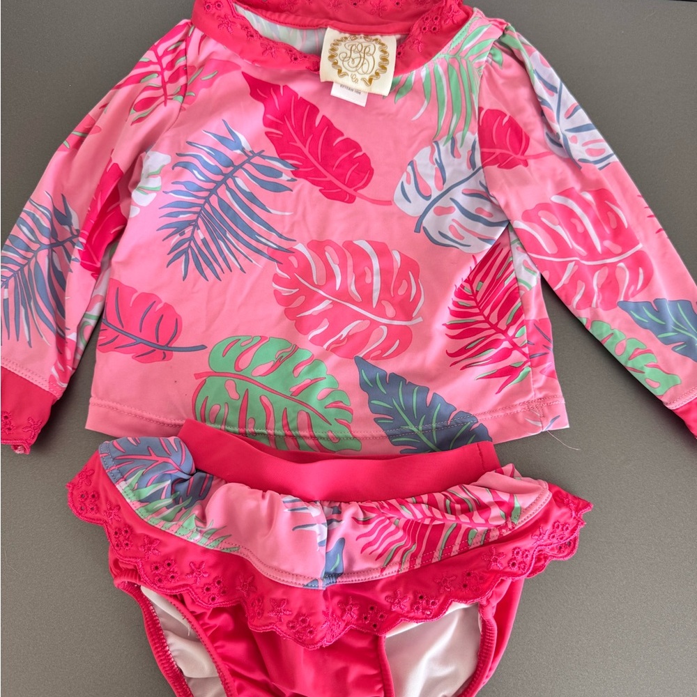 The Beaufort Bonnet Company Pink and Green Leaf Rashguard Set